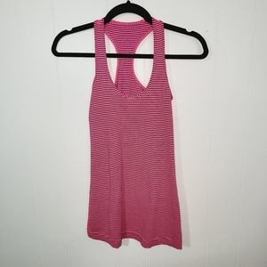 Lululemon Womens Pink & Navy Blue Striped Athletic Racerback Tank Top